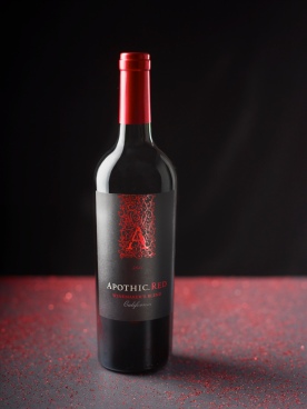 apothic bottle on black and red